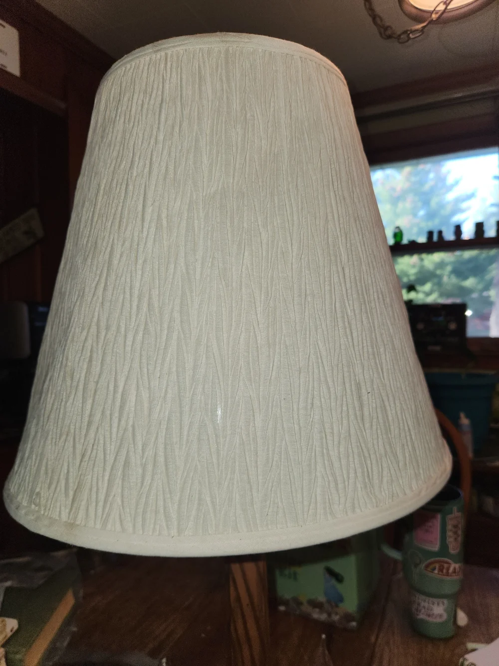 Wooden Table Lamp with Beige Shade - Classic Brown Home Accent